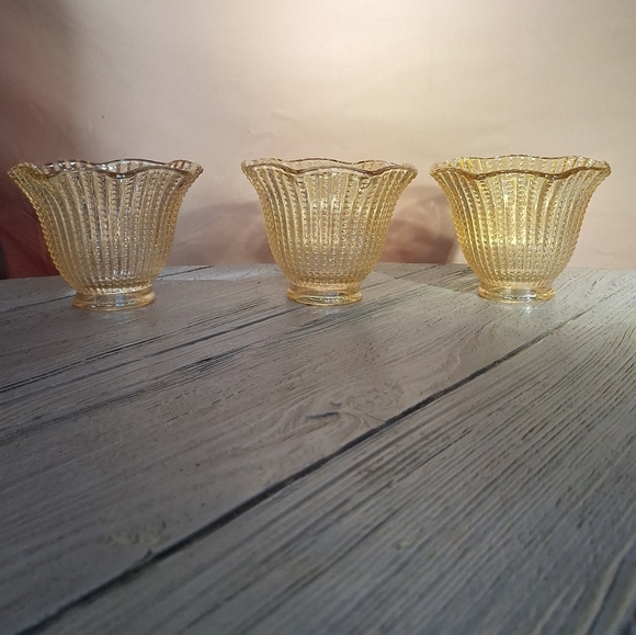 Other - Vintage Amber/Golden Fluted Lampshade Votive Carnival/Iridescent Glass Hobnail 3